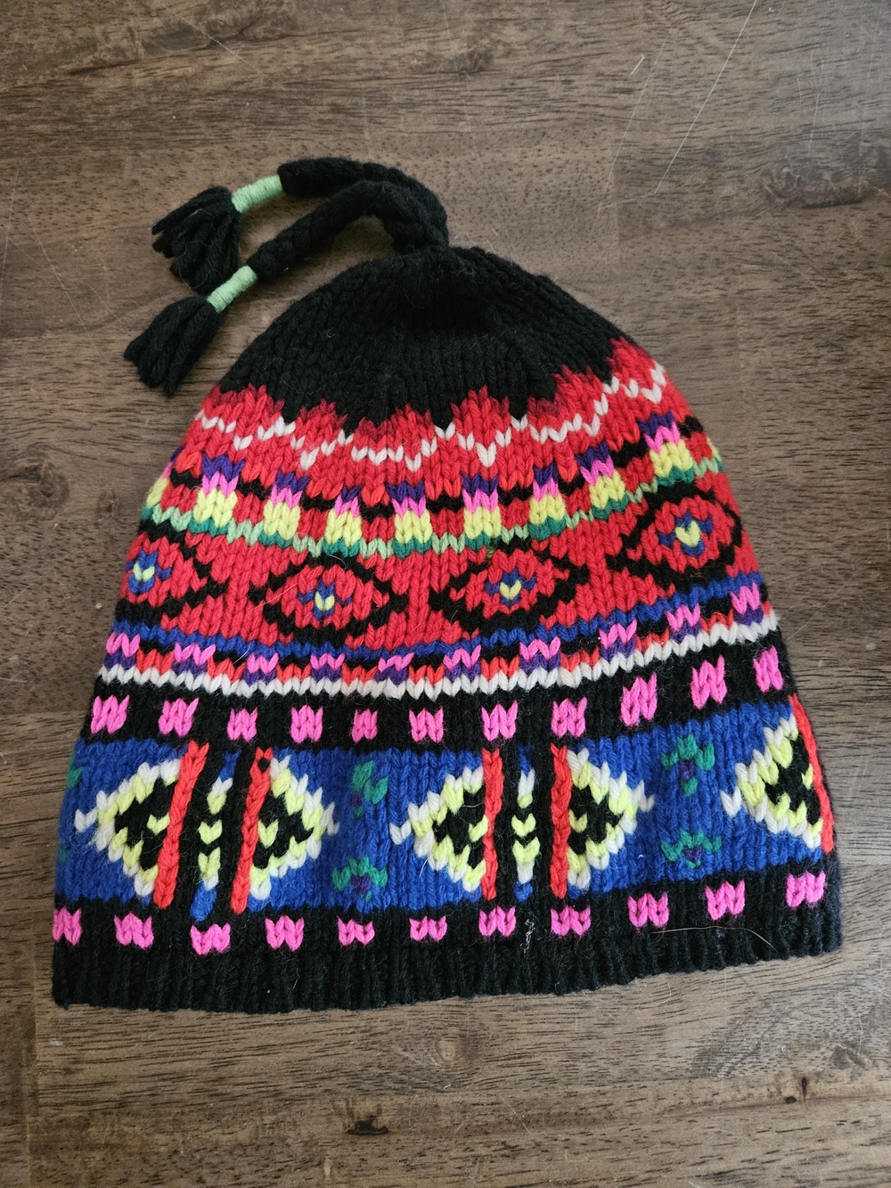 Polo by Ralph Lauren Black Knit Beanie with Multicolor Fair Isle Pattern